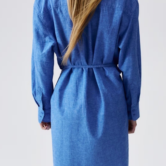 H & M Linen Shirt Dress size XS Blue NWT New! Low price markdown - Picture 3 of 6